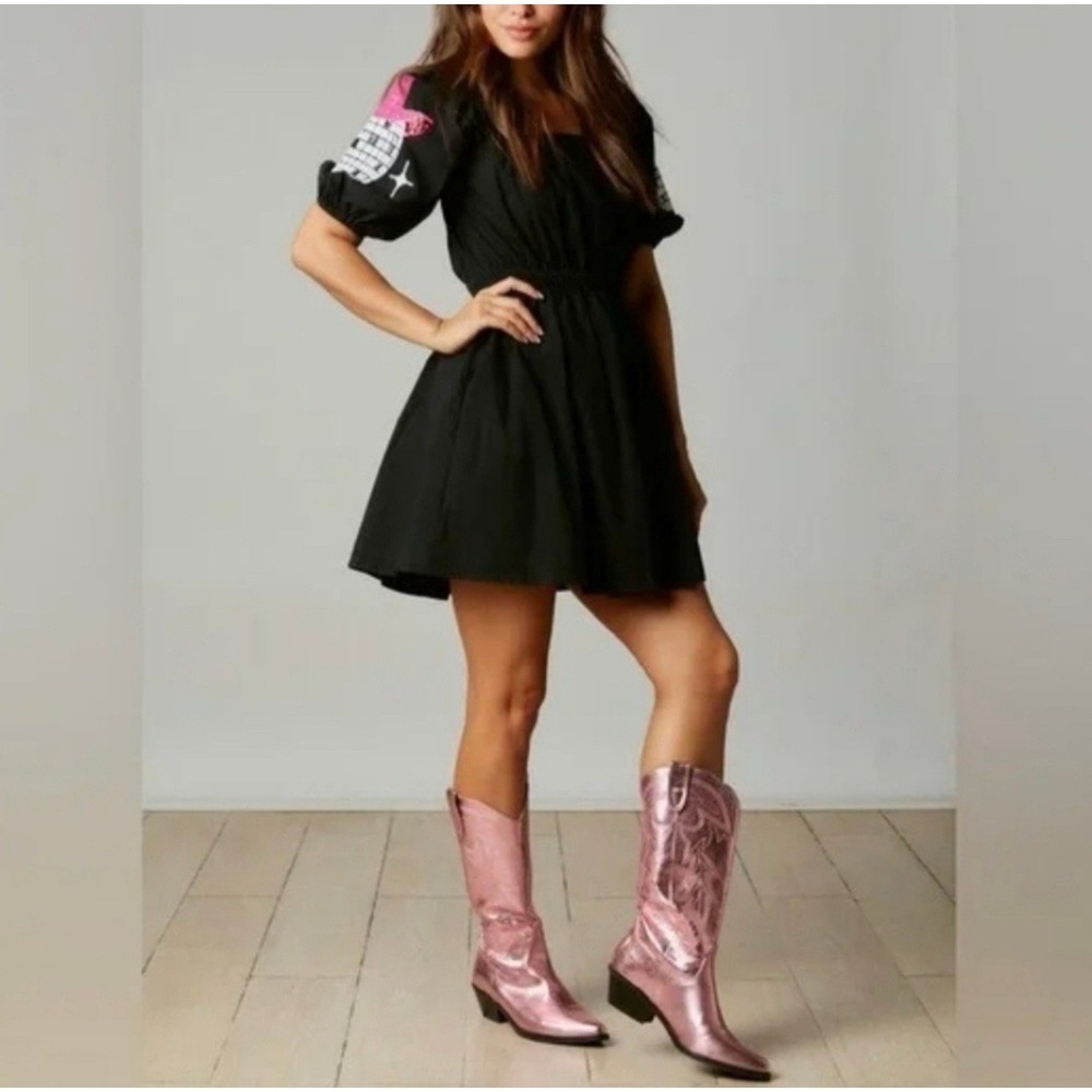 Fantastic Fawn Dress Womens Small Disco Fever‎ Western Cowboy Sequin Puff Sleeve